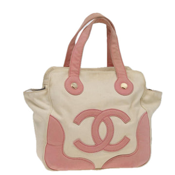 CHANEL Marshmallow COCO Mark Hand Bag Canvas White Pink CC Auth 79643