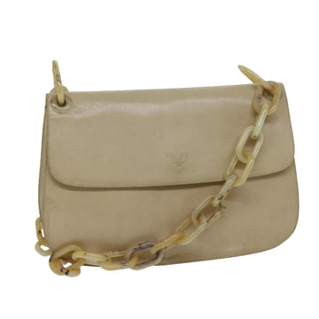 PRADA Chain Shoulder Bag Leather Beige Auth 79656