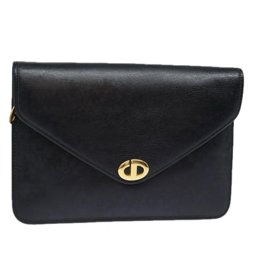 CHRISTIAN DIOR Clutch Bag Leather Black Auth 79728