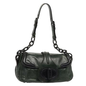 PRADA Chain Shoulder Bag Leather Green Black Auth 79796