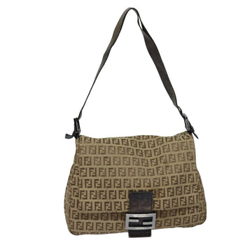 FENDI Zucchino Canvas Mamma Baguette Shoulder Bag Brown Auth 79849