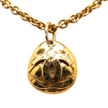 CHANEL Gold Plated CC Round Pendant Necklace Costume Necklace