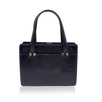 GUCCI Vintage Black Leather Top Handles Bag Handbag Satchel