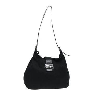 FENDI Mamma Baguette Shoulder Bag Nylon Black Auth 80088