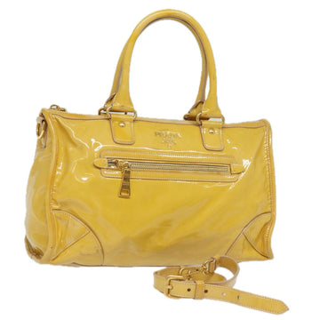 PRADA Enamel 2Way Hand Bag Yellow Auth 80092