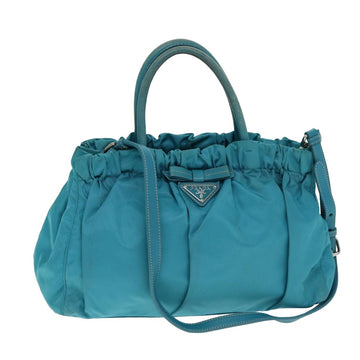 PRADA Nylon 2 Way Hand Bag Turquoise Blue Auth 80110