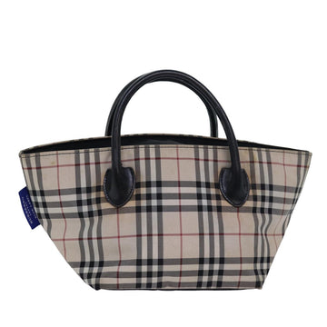 BURBERRY Nova Check Blue Label Hand Bag Nylon Beige Auth 80166