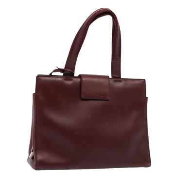 PRADA Hand Bag Leather Bordeaux Auth 80193