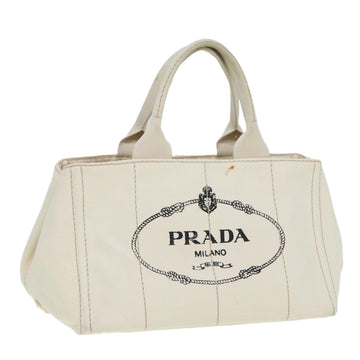 PRADA Canapa MM Hand Bag Canvas Beige Auth 80208