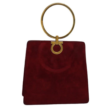 SALVATORE FERRAGAMO Gancini Hand Bag Suede Red Auth 80223