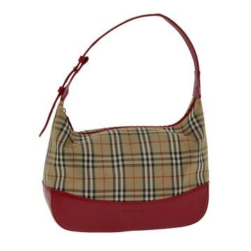 BURBERRYSs Nova Check Shoulder Bag Canvas Beige Red Auth 80232