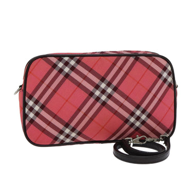 BURBERRY Nova Check Blue Label Hand Bag Nylon Red Auth 80234