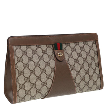 GUCCI GG Canvas Web Sherry Line Clutch Bag PVC Beige Green Red Auth 80235