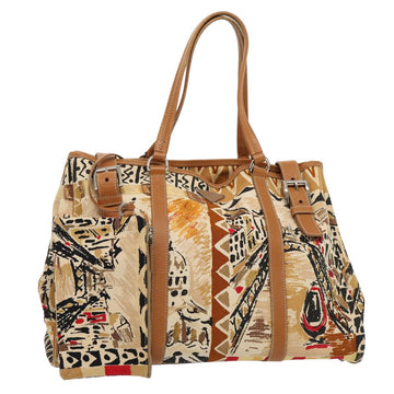 PRADA Tote Bag Canvas Beige Auth 80240