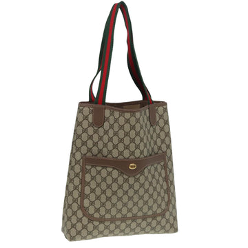 GUCCI GG Supreme Web Sherry Line Tote Bag PVC Beige 002 090 6487 Auth 80597