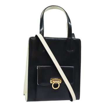 SALVATORE FERRAGAMO Gancini Hand Bag Enamel 2way Black Auth 80608