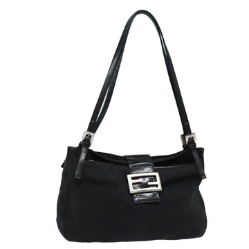 FENDI Mamma Baguette Shoulder Bag Nylon Black Auth 80619