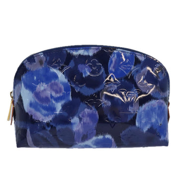 LOUIS VUITTON Vernis Ikat Flower Pochette Cosmetic Pouch Blue M90044 Auth 80660A