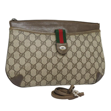 GUCCI GG Supreme Web Sherry Line Shoulder Bag PVC Beige Auth 80683