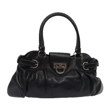 SALVATORE FERRAGAMO Gancini Shoulder Bag Leather Black Auth 80685