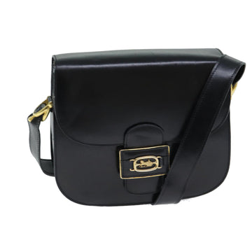 CELINE Shoulder Bag Leather Black Auth 80812