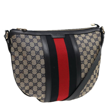 GUCCI GG Canvas Sherry Line Shoulder Bag Navy Red 257032 Auth 80828