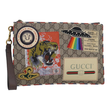 GUCCI GG Supreme Clutch Bag PVC Leather Beige 473915 Auth 80898