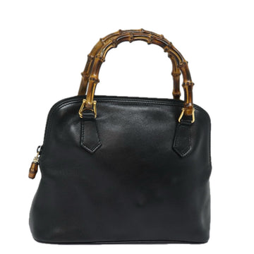 GUCCI Bamboo Hand Bag Leather Black Auth 80943