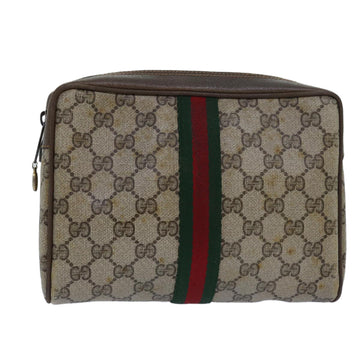 GUCCI GG Supreme Web Sherry Line Clutch Bag PVC Beige Red 89 01 012 Auth 80952