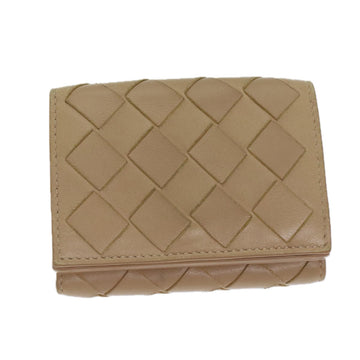 BOTTEGA VENETA INTRECCIATO Compact Wallet Leather Beige Auth 80983