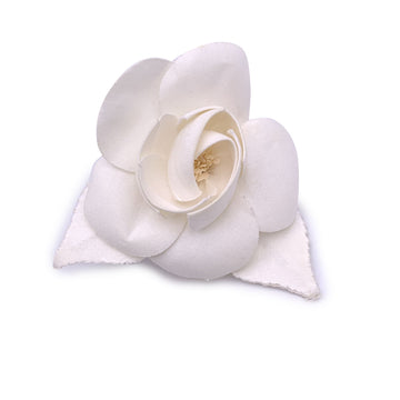 CHANEL Vintage White Cloth Flower Camelia Brooch Pin With Box