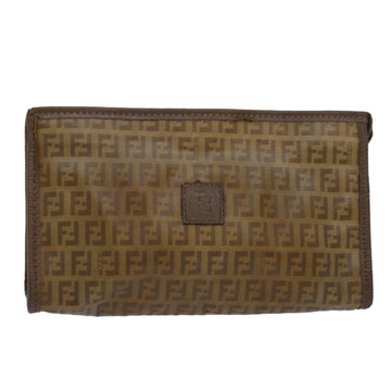 FENDI Zucchino Canvas Clutch Bag Beige Auth 81005