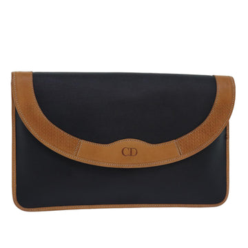 CHRISTIAN DIOR Clutch Bag Nylon Black Beige Auth 81010