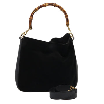 GUCCI Bamboo Hand Bag Suede 2way Black Auth 81045