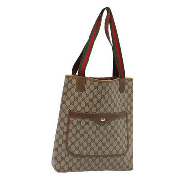 GUCCI GG Supreme Web Sherry Line Tote Bag PVC Leather Beige Red Green Auth 81047