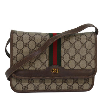 GUCCI GG Supreme Web Sherry Line Shoulder Bag PVC Leather Beige Red Auth 81049