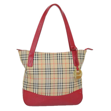 BURBERRY Nova Check Tote Bag Canvas Beige Red Auth 81053