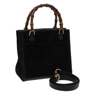 GUCCI Bamboo Hand Bag Suede 2way Black Auth 81161