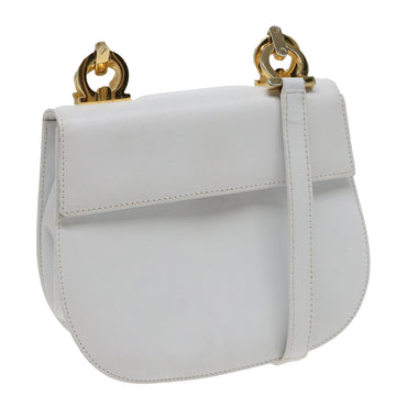 SALVATORE FERRAGAMO Gancini Shoulder Bag Leather White Auth 81166