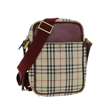 BURBERRY Nova Check Shoulder Bag Canvas Leather Beige Red Auth 81463