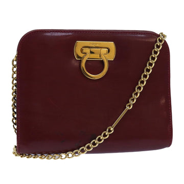 SALVATORE FERRAGAMO Gancini Chain Shoulder Bag Leather Red Auth 81603