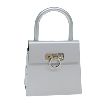 SALVATORE FERRAGAMO Gancini Hand Bag Stainless Steel Silver Auth 81633A