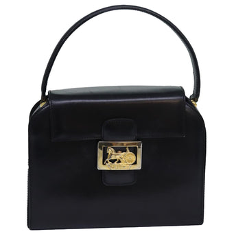 CELINE Hand Bag Leather Black Auth 81636