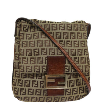 FENDI Zucchino Canvas Mamma Baguette Shoulder Bag Brown 8BT075 Auth 81642