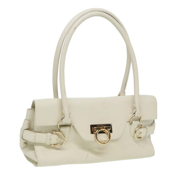 SALVATORE FERRAGAMO Gancini Shoulder Bag Leather White Auth 81779