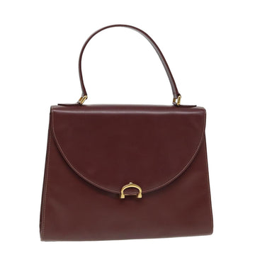 CARTIER Hand Bag Leather Wine Red Auth 81783