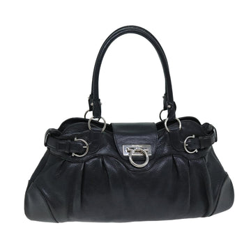 SALVATORE FERRAGAMO Gancini Hand Bag Leather Black Auth 81836