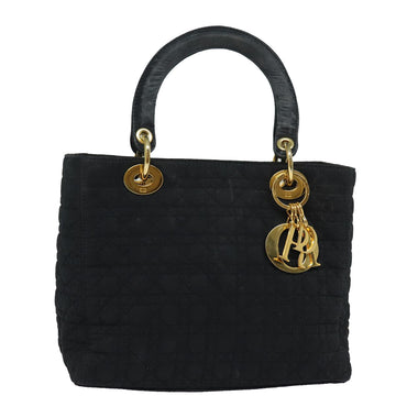 CHRISTIAN DIOR Lady Dior Canage Hand Bag Nylon Black Auth 81868