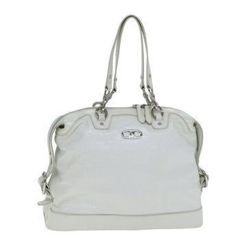 CELINE Hand Bag Enamel White Auth 81909