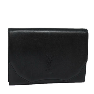 SAINT LAURENT Clutch Bag Leather Black Auth 81923